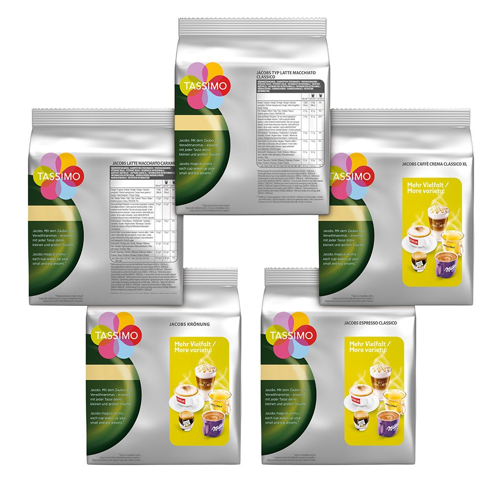 Tassimo Kapseln Probierbox, Vielfaltspakke, 64 Pads, 5 Sorten