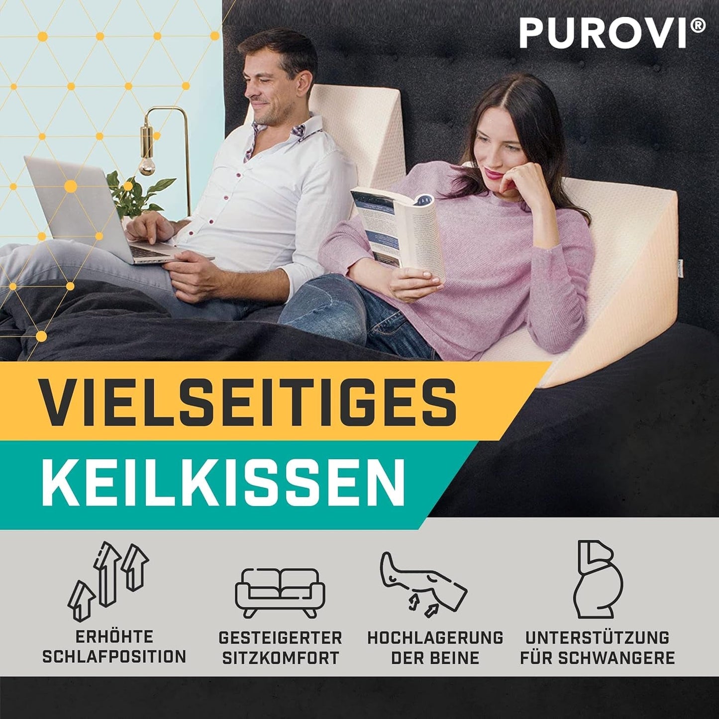 Kilepude til seng og sofa - Ideel som læsepude, tilbage i sengen eller til at løfte benene - Dimensionsstabilt skum - Vaskbart betræk