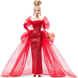 Barbie-signaturdukke 80-års jubilæum Mattel samlerfigur i funklende rød tylkjole med dråbeøreringe og delikate handsker Blondt hår JBJ17