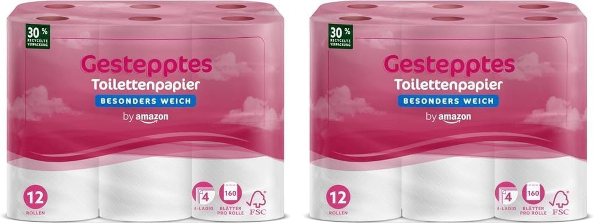 By Amazon toiletpapir, 4-lags quiltet, ekstra blødt, 48 ruller (12 ruller, pakke med 4), 160 ark pr. rulle, Fsc-certificeret