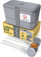 Umami madpakke til voksne, 4 bestik og rum, der kan forsegles Bento-kasse, voksenmadkasse, to-go-salatbeholder, Picnic-/kontormadkasse, koksgrå, 1500 ml Naty Shop Madopbevaringsbokse koksgrå L - 1500 ml kan stables inde i hinanden
