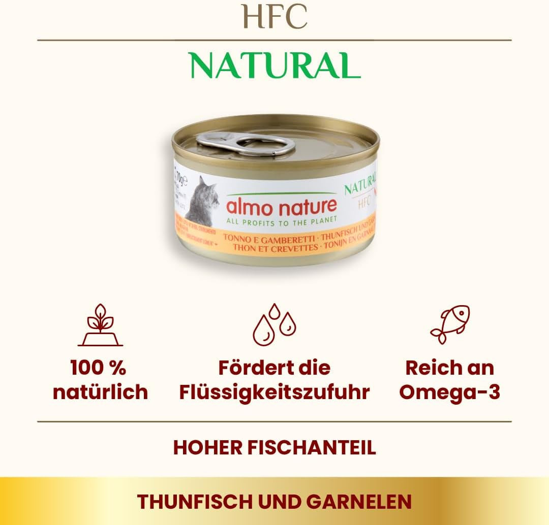 Almo Nature HFC naturligt vådt kattefoder - tun og rejer, pakke med 24 (24 x 70 g)