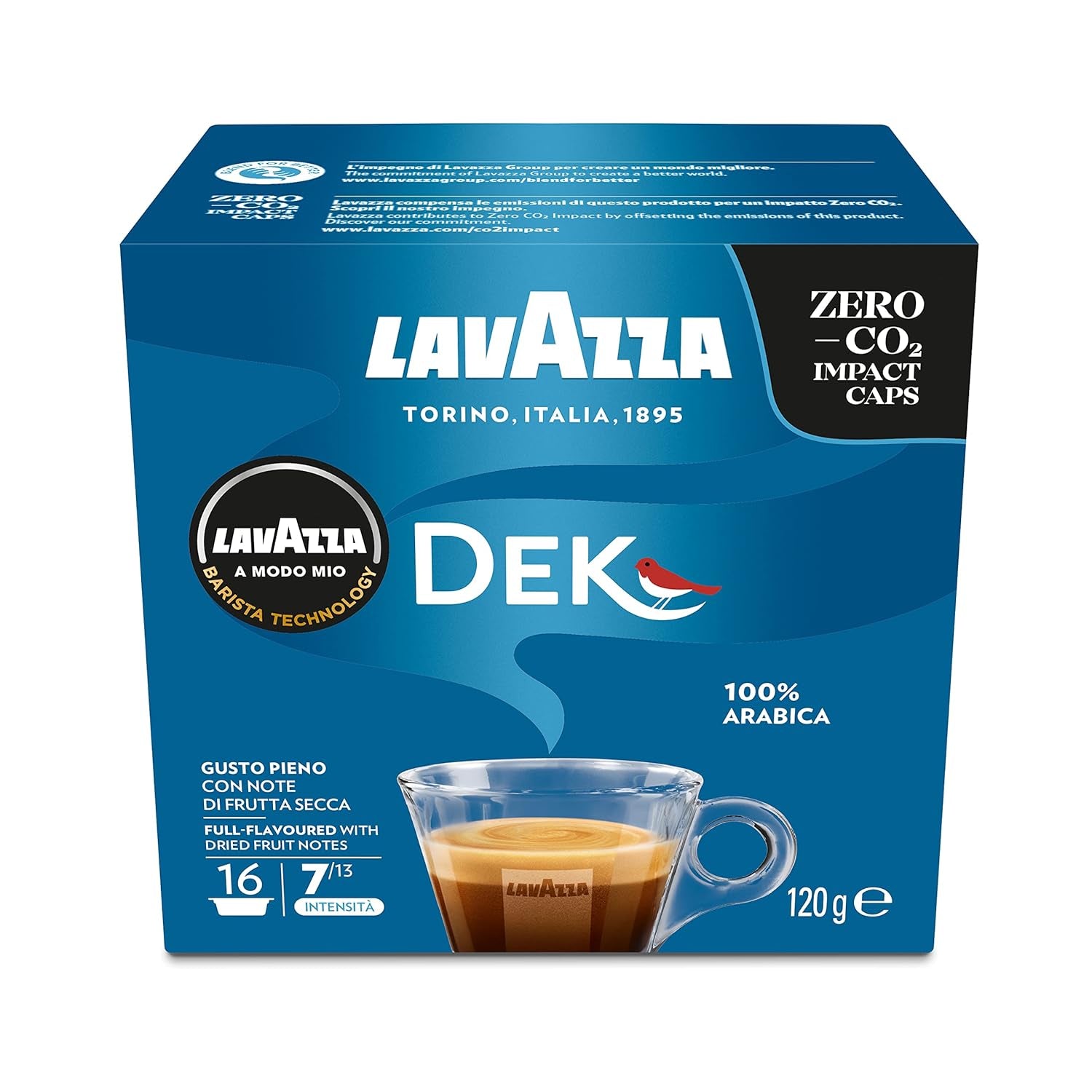 Lavazza A Modo Mio Dek Cremoso, 256 kaffekapsler, til koffeinfri espresso med aromatiske noter af mandler og canditis, 100% Arabica, intensitet 7/13, mellemristet, 16 pakker