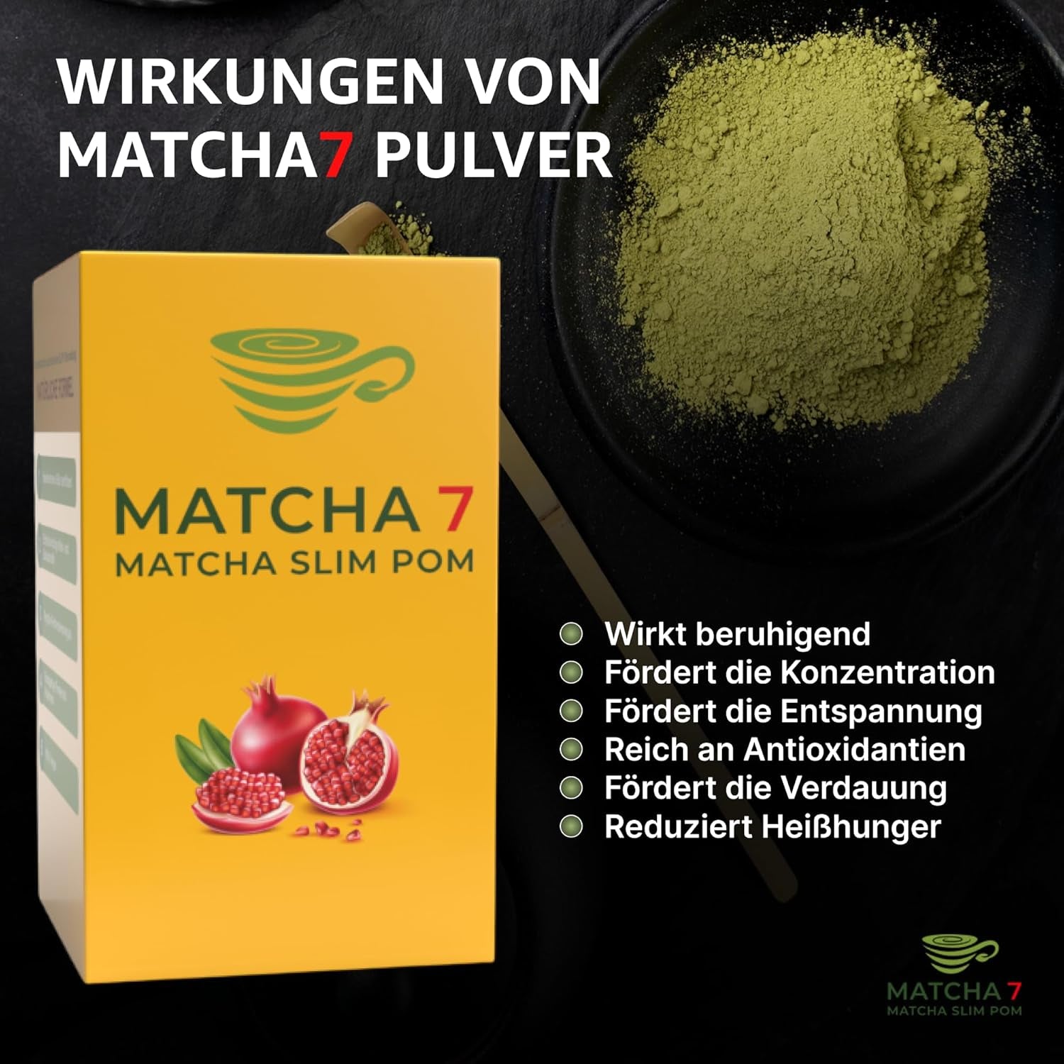 ® Ceremonial Matcha Powder X Granatæble 100G [Understøtter vægttab og stofskifte] - Grøn te for en aktiv og sund livsstil - Grøn te uden tilsætningsstoffer (ren og naturlig)