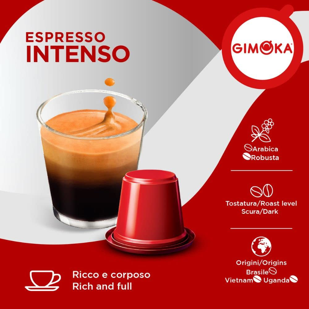 Gimoka Kaffeekapseln Espresso Intenso, Intensität 12/13-100 Kapsel - Kompatibel med Nespresso* Haushalts-Espressomaschinen - 100 Stück (10 x 10 Getränke) - Hergestellt i Italien