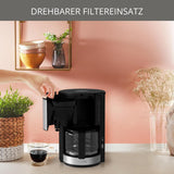 Krups KM3210 Pro Aroma Plus Espressomaskine, 10 kopper, 1,25 L, Hold varm i 30 minutter, Synligt vandstandsvindue, Anti-drypsystem, Sort med anvendelser i rustfrit stål