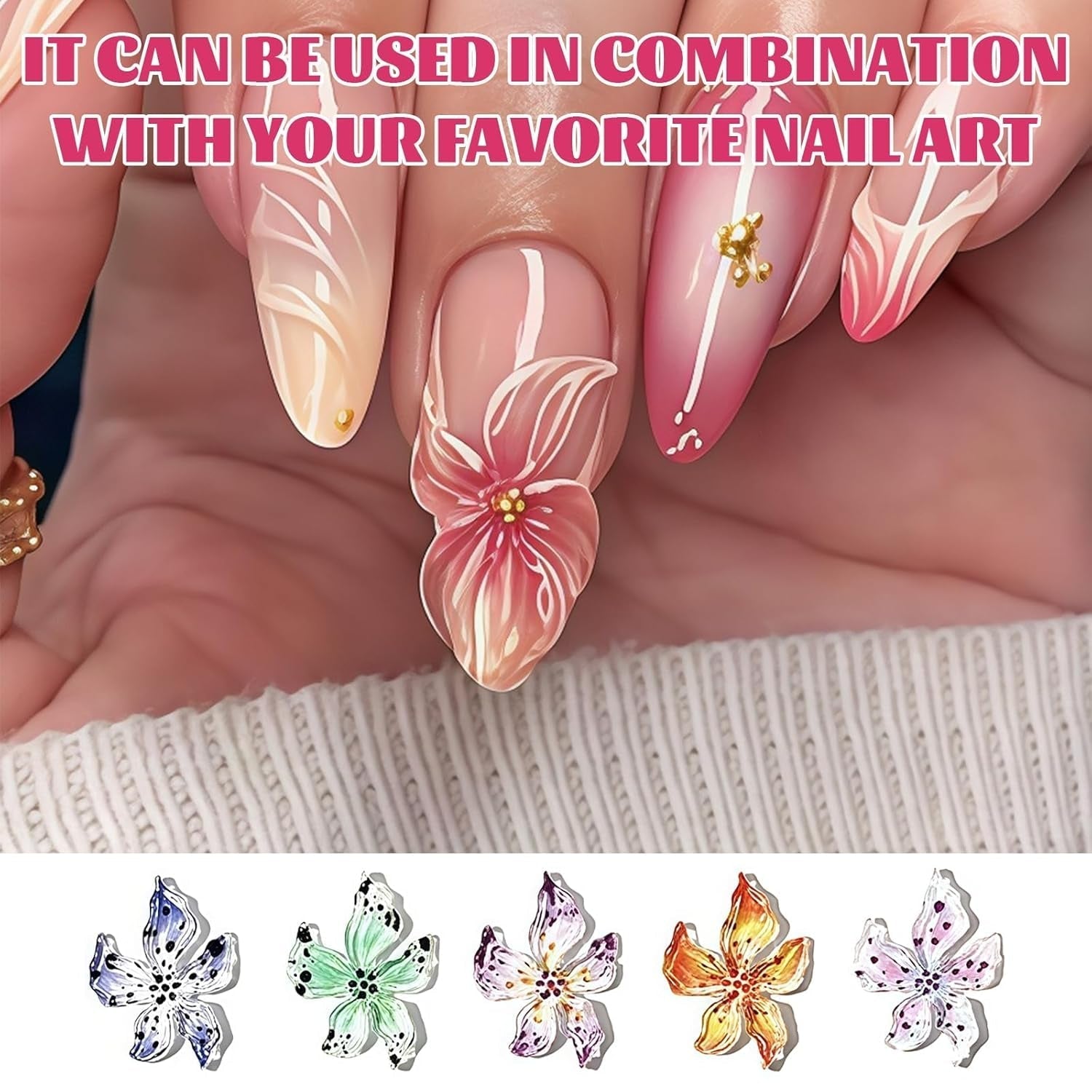 50 Stück 3D Blume Nail Charms Set, Bunte Nageldesign Tilbehør, Nägel Charms Og Nagel Art Charms, Perfekt Für Nailart, Maniküre Dekoration Og DIY Nageldesign