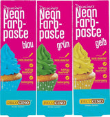 Decocino Neon madfarvesæt - 3 stykker - rød, lyserød, lilla - højdosis madfarve - til farvning af kager, muffins, cupcakes - smagsfri