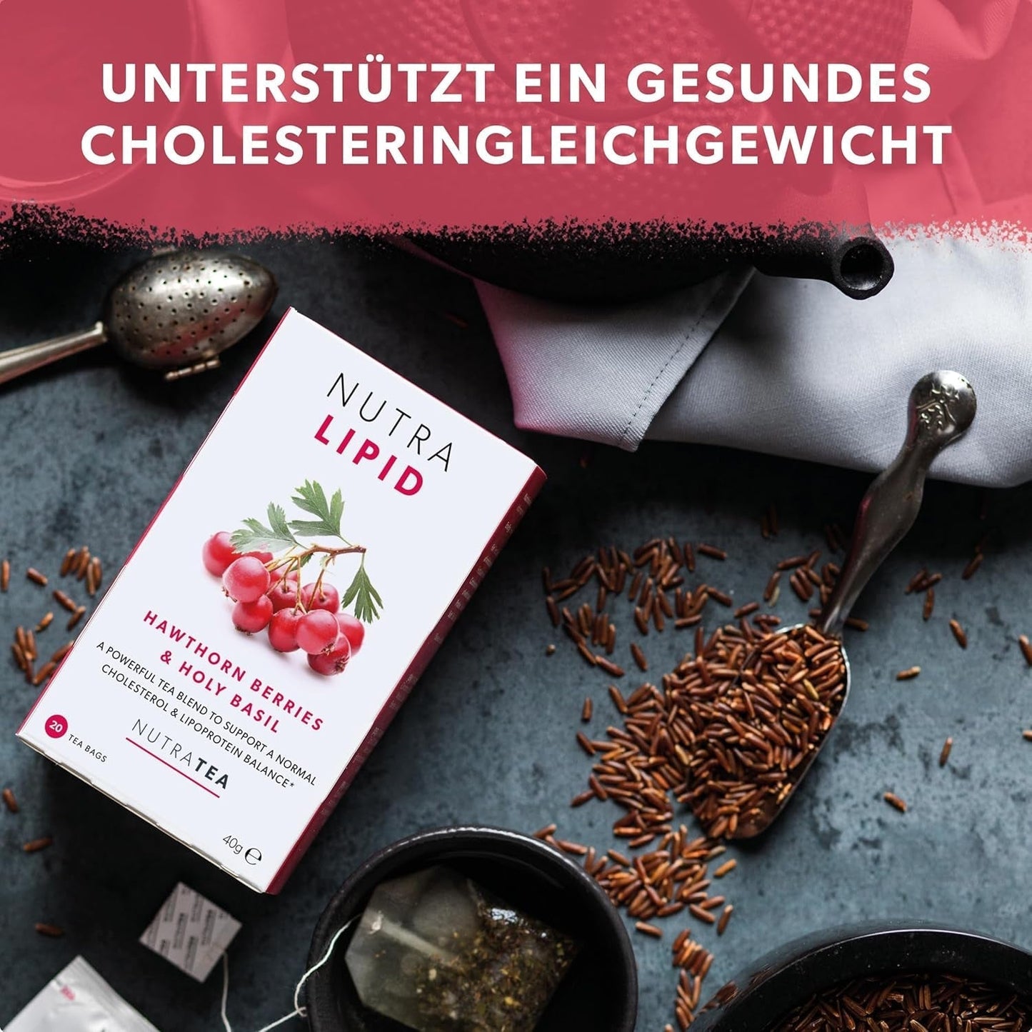Nutra Tea NUTRALIPID, Blodsukkerbalancerende te Hjælper med at opretholde blodsukkerniveauet, Slankende te Forbedrer stofskiftet og kan undertrykke appetitten, 20 genanvendelige teposer