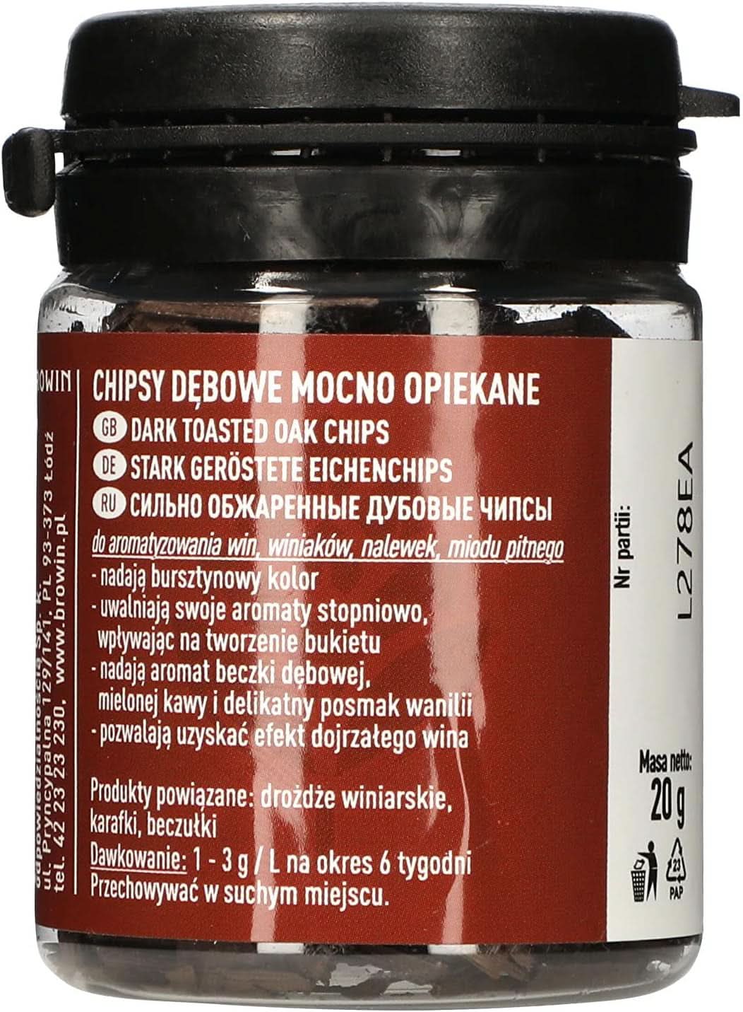 Browin Strongly Roasted Oak Chips 20g - Flager, Fine Oak Sticks til aromatisering af alkohol, Brown Naty Shop Flavors 20g Højristede - Flakes