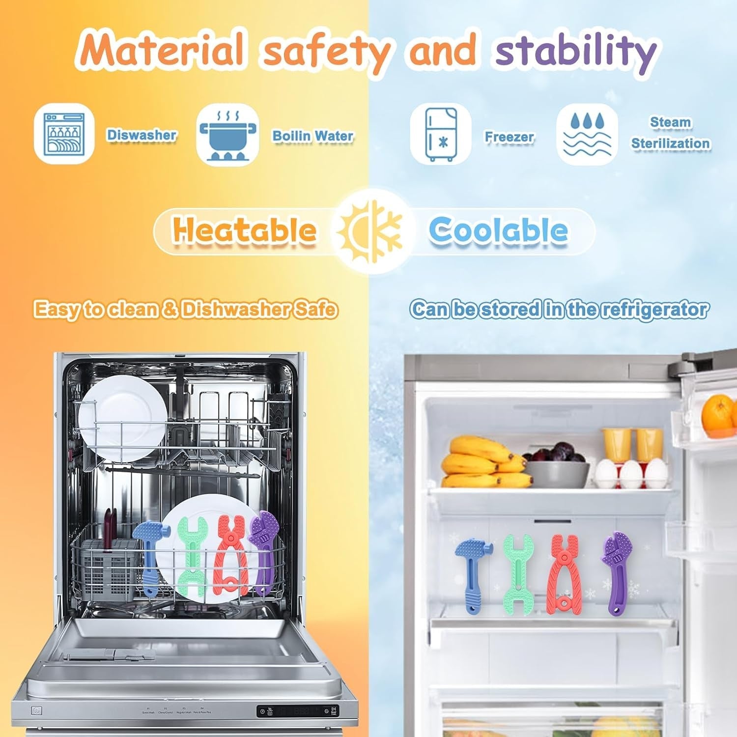 Babybitring [Original] - Silikone-bytringslegetøj, sej bidering, tandhjælp, BPA-fri | Legetøj, tilbehør og gaver til småbørn 3+ måneder | Pakke med 4
