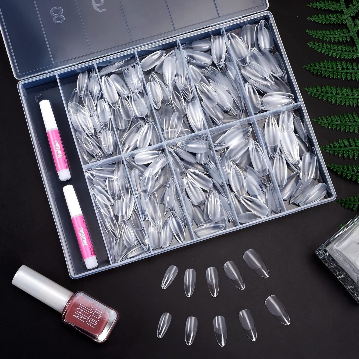 Becellen 500 stk. kunstige neglespidser, bløde gel-neglespidser, fuld dækning, gelneglespidser, forpolerede kunstige negle, DIY neglekunstlimsæt (mandler)