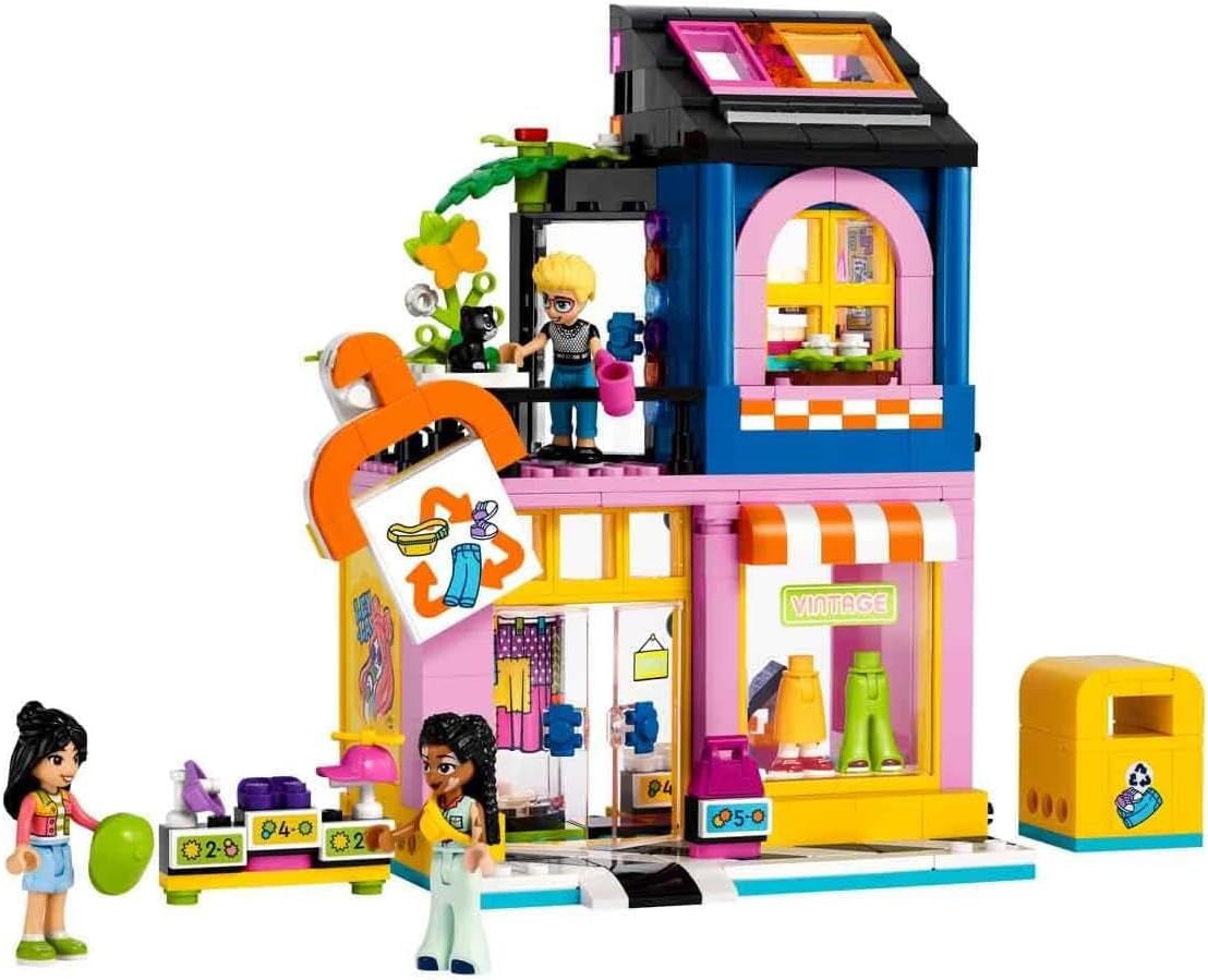 LEGO Friends Vintage modebutik byggesæt til børn med legetøjsbutik, figurer og kat, rollelegemodel for social-emotionel udvikling, gave til 6-årige piger og drenge 42614 Byggesæt Besuche den LEGO-Store