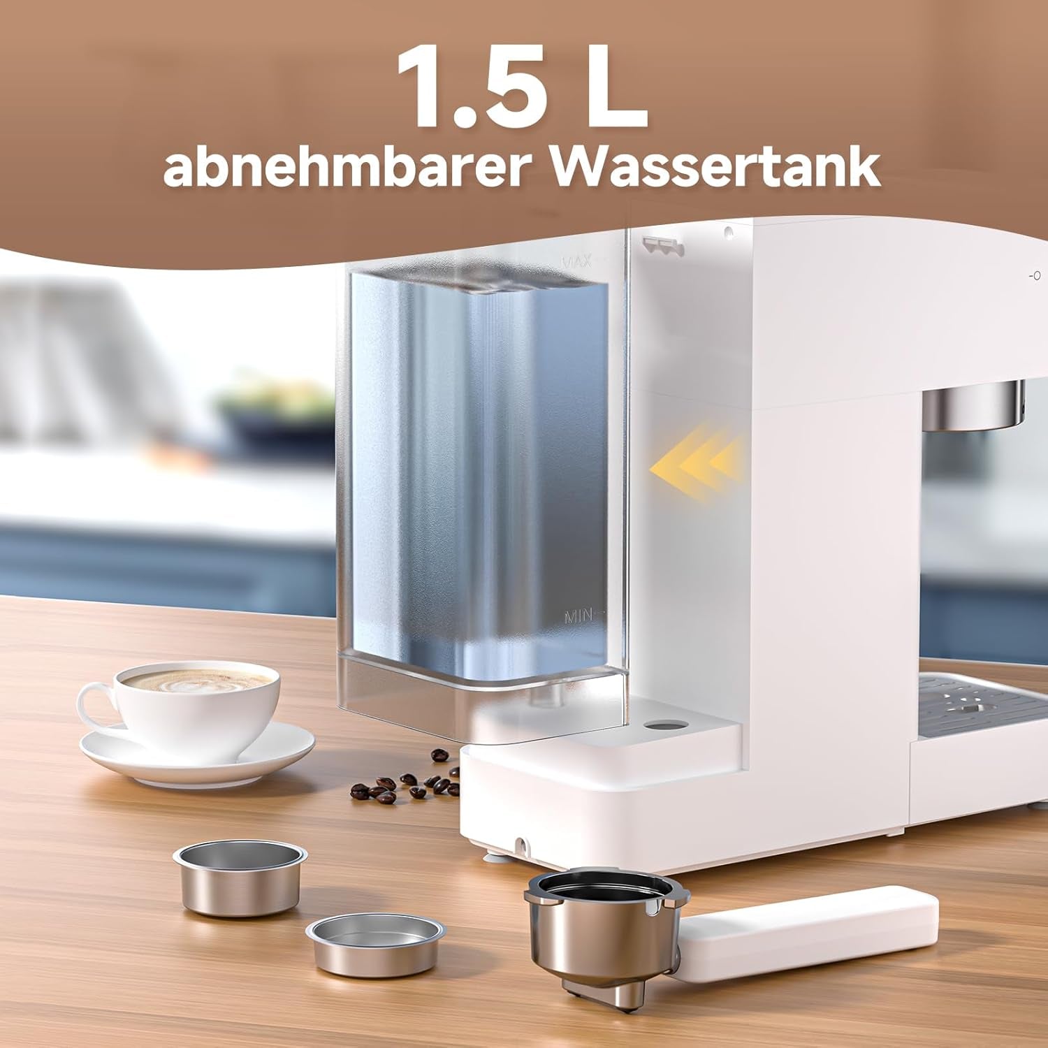 AMZCHEF 20 bar espressomaskine, LED-skærm, professionel mælkeskummer og damplanse i rustfrit stål, 1,5 l aftagelig tank, 1350 W hurtig opvarmning, hvid