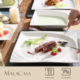 MALACASA, Monica Series, Servicesæt til 12 personer, Hvid-creme porcelæn, Kombineret service med 12 kaffekopper, 12 underkopper, 12 desserttallerkener, 12 middagstallerkener og 12 middagstallerkener