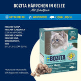 Bozita Tetra vådfoder med kuller i gelé - 6 x 370 g kornfri, uden tilsat sukker og ikke-GMO kattefoder - afbalanceret, lækker, med 7,5% protein og 5% fedt