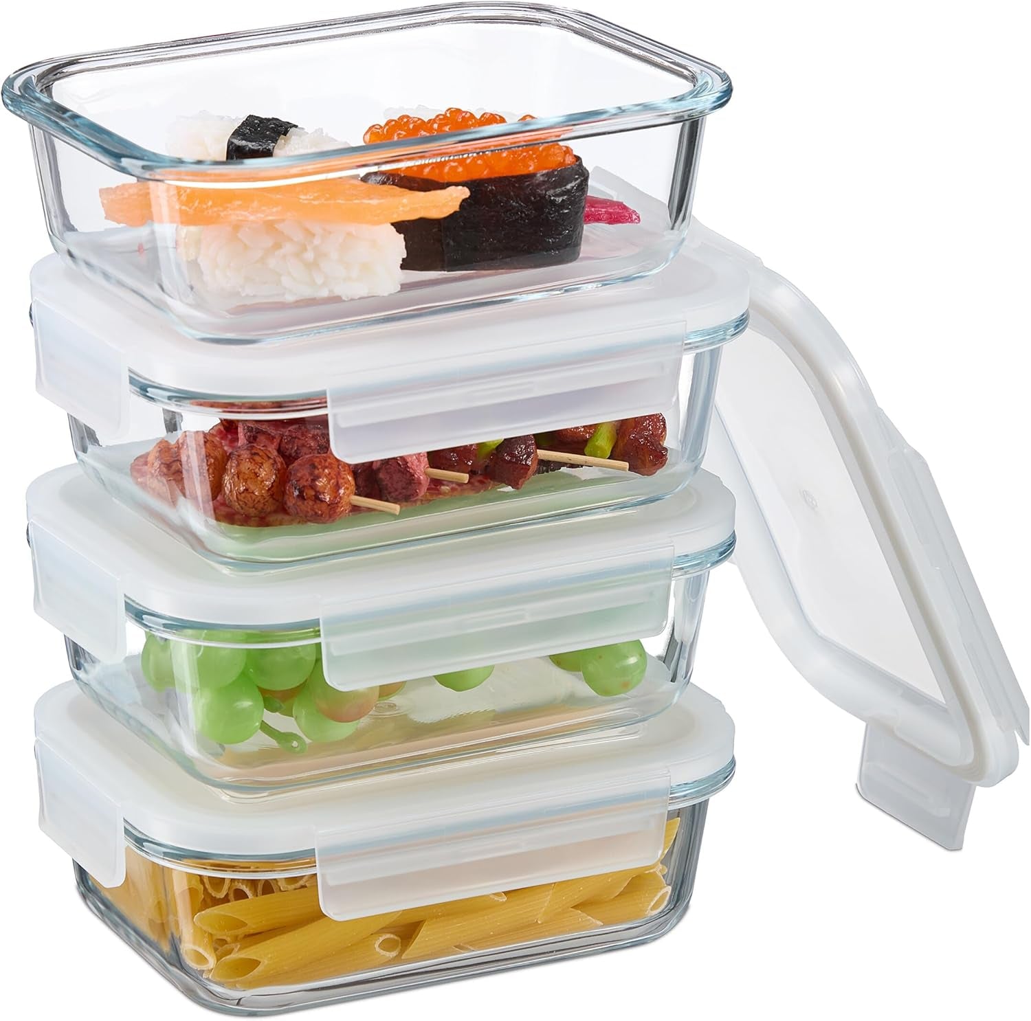 Relaxdays glasbeholdere med låg, sæt med 6, 370 ml, madopbevaringsbeholdere, plastiklåg, lufttæt, glaskrukke, transparent Naty Shop madopbevaringsbokse 640 ml