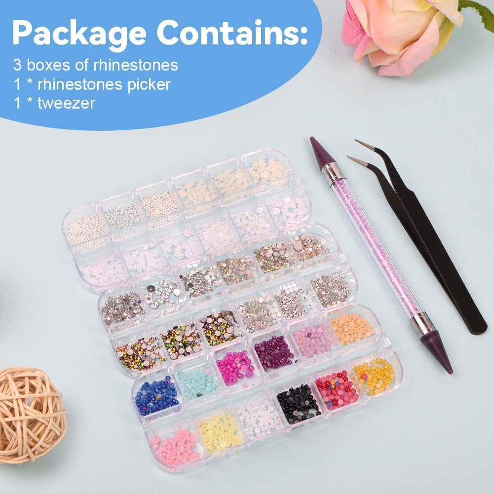 Harz Strasssteine ​​4200 Stk Strass Kristalle 1Mm-5Mm Gemischte Kinder Bastelsachen Kit Mit Strass Mit Picking Pinzette Und Stift Für DIY Nägel Kleidung Kunsthåndværk Gemischt Becher Party (A)