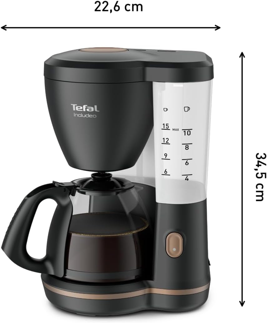 Tefal Includeo Filter Espressomaskine, Espressomaskine Ekstremt nem at bruge, Velegnet til højre- og venstrehåndede brugere, Automatisk lågåbning, 1,25 L, 10 til 15 kopper, CM533811