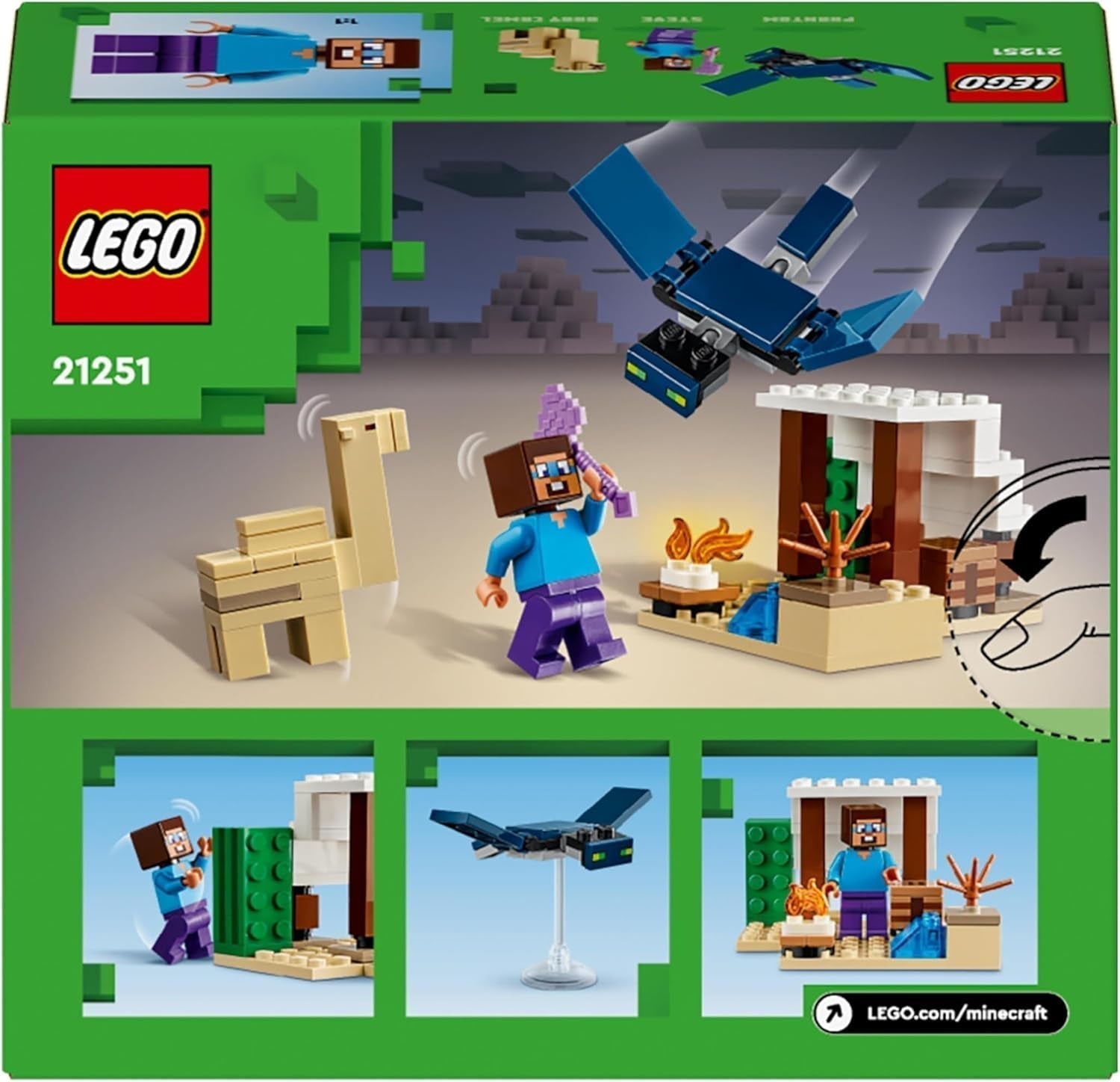 LEGO Minecraft Steve's Desert Expedition, videospilsæt til drenge og piger, biome med Steve, hus, figurer og Camel-legetøj, gamergave til børn fra 6 år 21251 Byggesæt Besuche den LEGO-Store