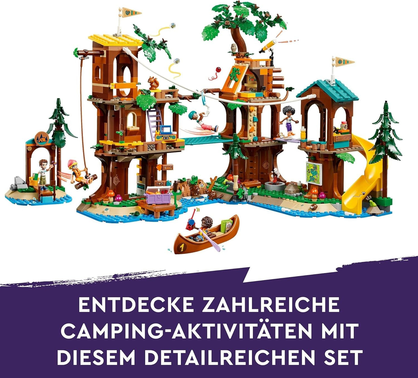 LEGO Friends træhus på eventyrlejr, legesæt til piger og drenge 8 år med 5 figurer og 5 dyr, gaveidé til kreative spil, sportslegetøj, dukkehus 42631 byggesæt Besuche den LEGO-Store