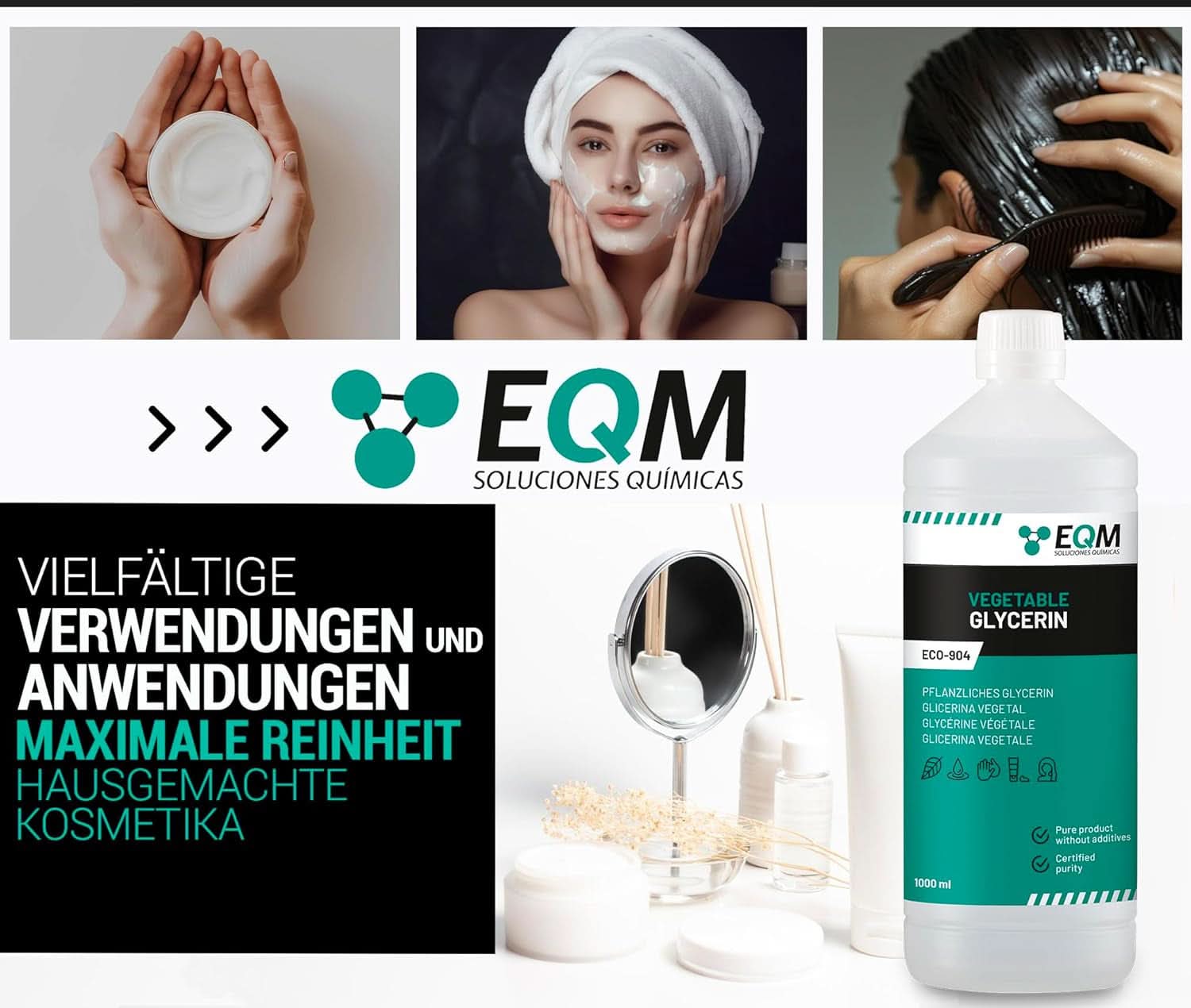 Vegetabilsk glycerin, 100% naturlig, naturlig fugtighedscreme til hår og hud, ideel til sæber, shampoo, cremer, 1 liter bruser og bad Naty Shop