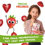FRECHE FREUNDE Økologiske jordbærfrugtchips, frysetørrede frugtchips, naturligt skåret tørret frugt uden tilsat sukker, vegansk, laktosefri, glutenfri, pakke med 12 (12 x 12g)