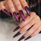 Moonglow Lange Negle Stiletto Mælkehvid Pink Gradient Glitter Cool falske negle med lim Pink Ombre Glitter Kunstige negle