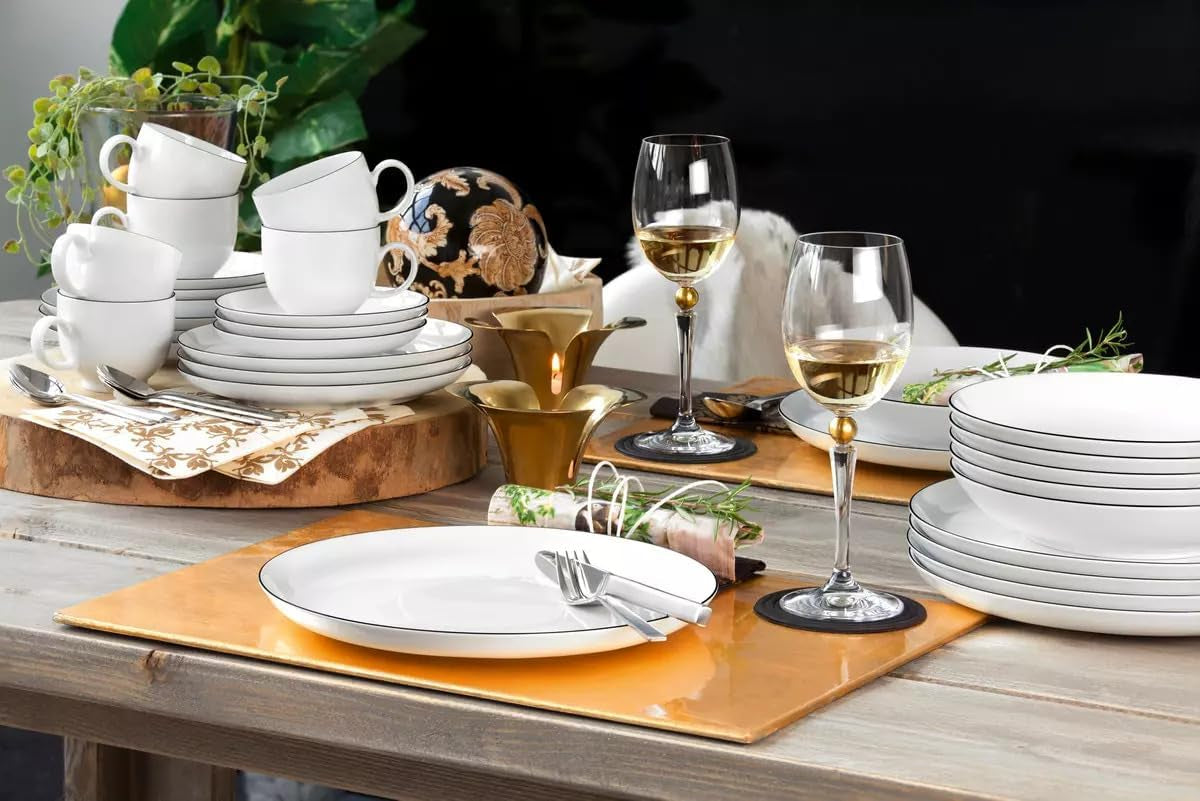 Seltmann Weiden - Lido Black Line - 36-delt servicesæt - porcelæn (inklusive 6 kaffekrus)