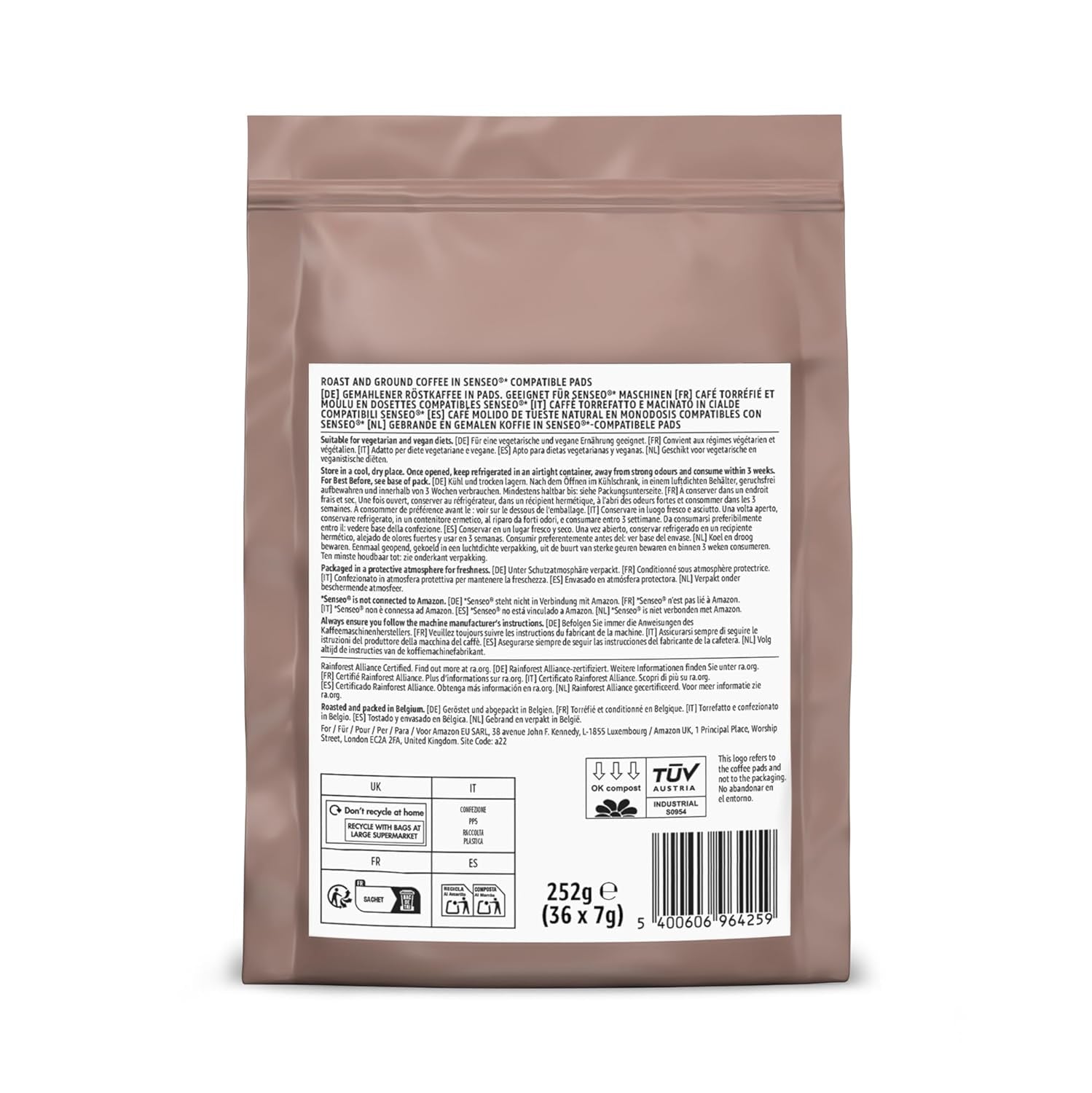 af Amazon Starke Pads, geeignet für Senseo-Maschinen, 36 Stück (1 Packung mit 36 ​​​​Stück) – Rainforest Alliance-zertifiziert