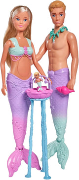 Simba 105733524 - Steffi Love Mermaid Family Gravid Havfrue Kevin Dukke med barneseng 29 cm modedukker Legedukker fra 3 år og opefter