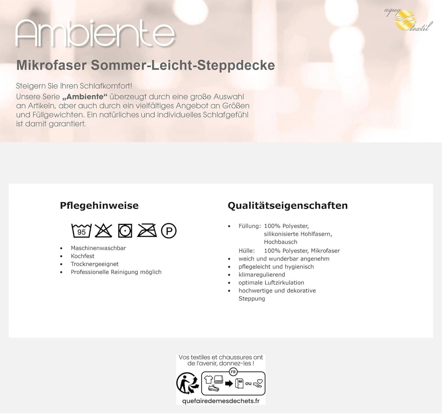 Ambiente sommer let quilt 220 X 240 Cm Microfiber quilt åndbar vinter sommer Dyner og dyner Naty Shop