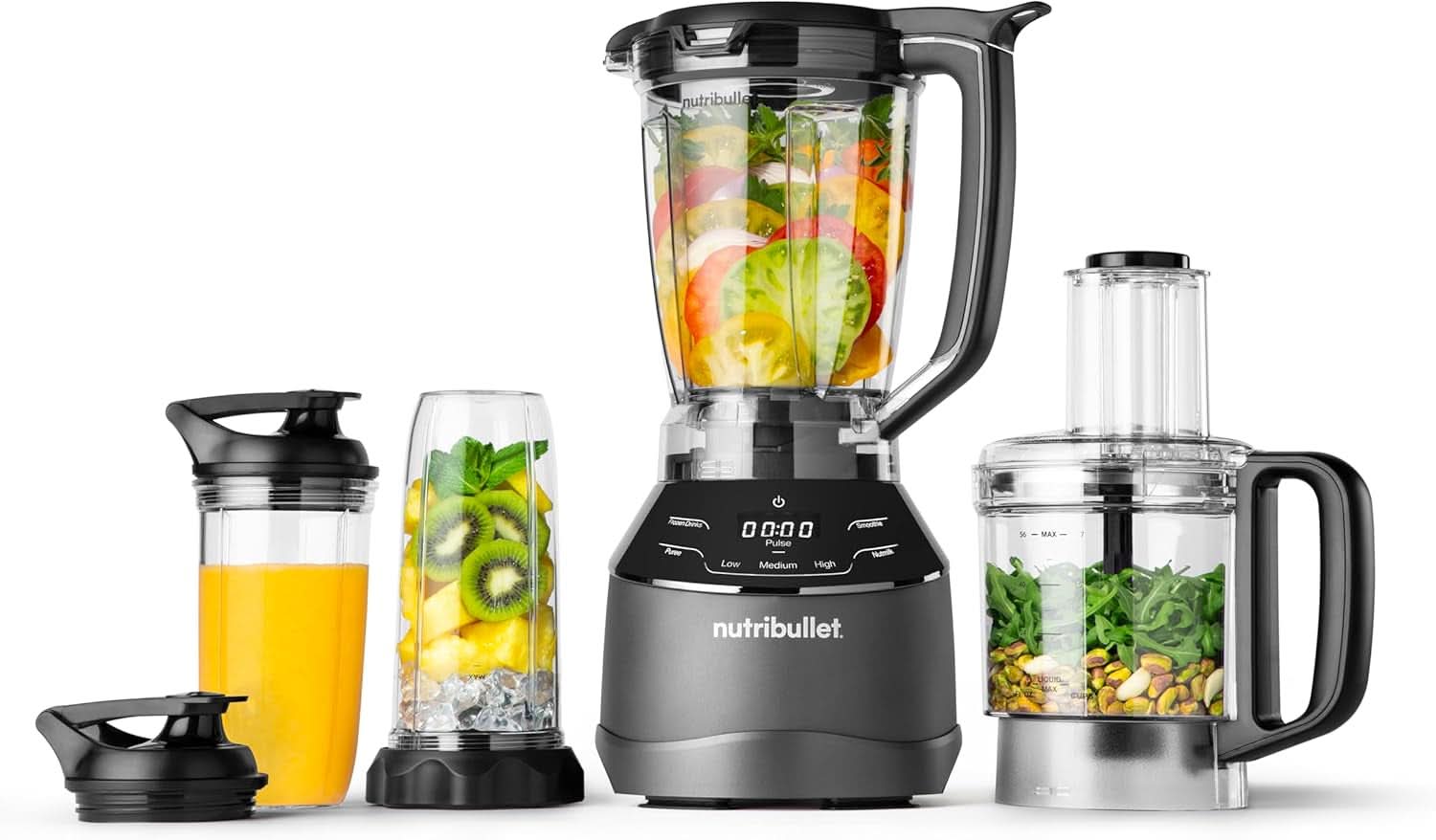 Nutribullet Full Size Blender, Elektrischer Mixer, Multifunktionaler Stabmixer, Professioneller Mixer, 1000 Watt Leistung, 1,6L Becher, Grau, NBF450DG Køkken Naty Shop Schwarz 1500 Watt