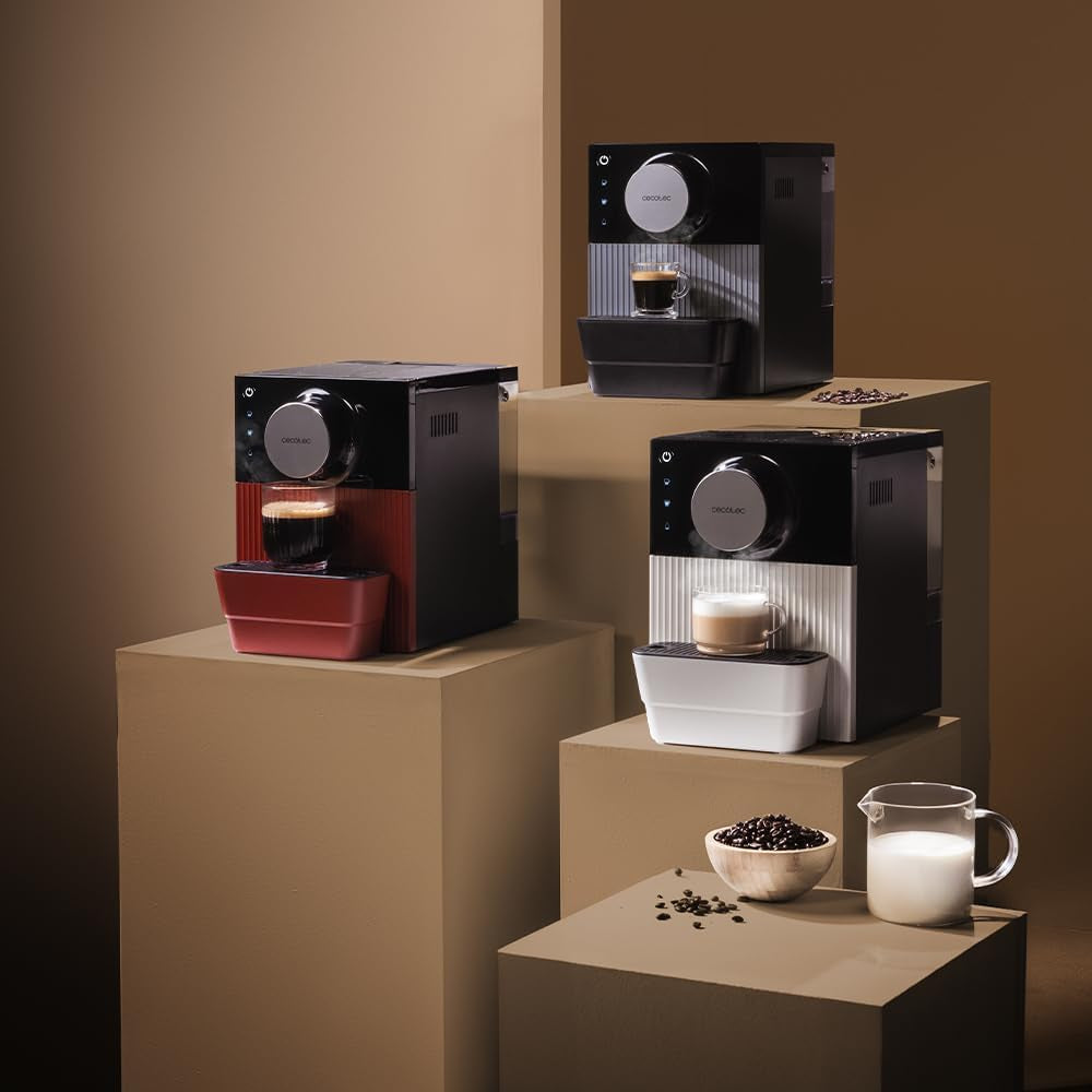 Cecotec Cremmaet Cube kompakt espressomaskine, 1350 W, pressesystem 10 g, præ-infusionssystem, 19 bar, termobloksystem, 5 slibeindstillinger, touch kontrolpanel