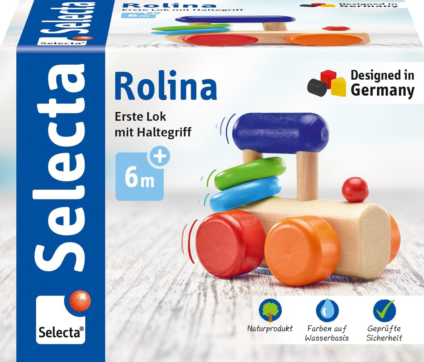 Selecta lokomotiv fangelegetøj, 8,5 cm, træ, 6 måneder - 3 år, lokomotiv med rangleringe Babylegetøj Naty Shop Standardtitel