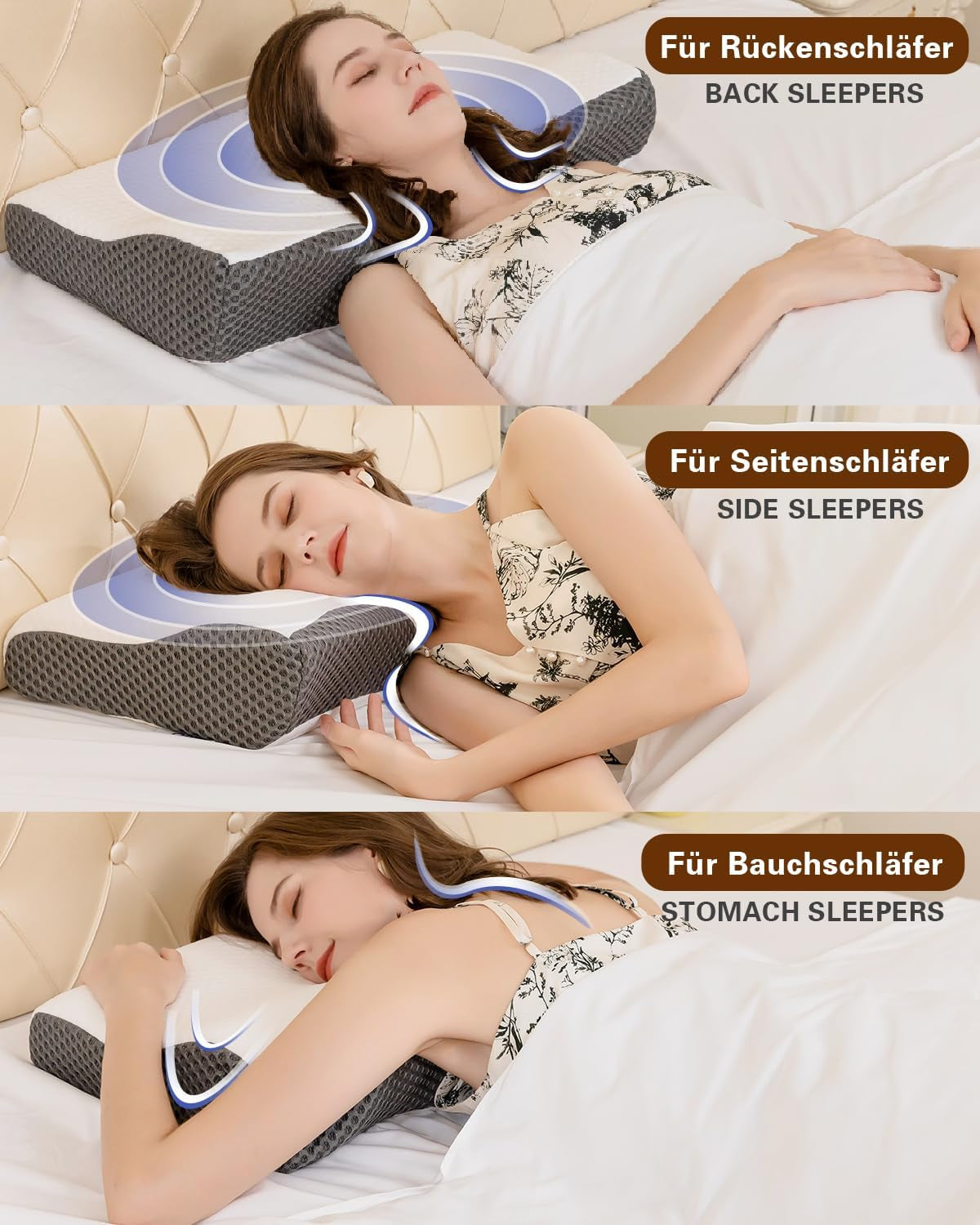 Nakkesmertepude, Ergonomisk ortopædisk Nakkepude, Side Back Abdominal Memory Foam Pude, Anti Snorken Pude til Mænd Kvinder (62 * 34,5 * 12/8CM) Cervikal Ortopædiske Puder Naty Shop