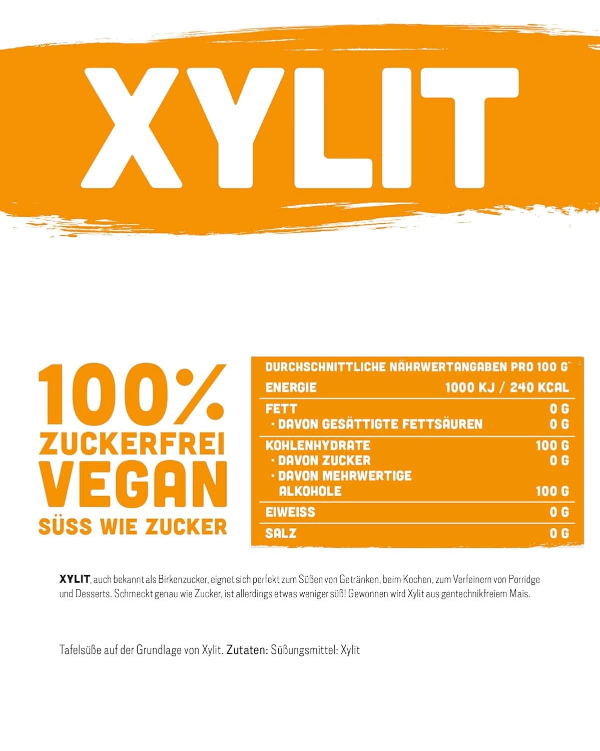 Premium xylitol med 1:1 sødeevne sammenlignet med sukker, 1 kg sødemidler Naty Shop