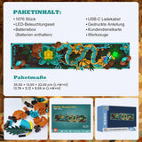 Mytisk drageflisebyggesæt til voksne, 3D Divine Loong Art byggelegetøj med LED-lys og blomster, DIY Dragon Relief Model Kit, kreative gaver og dekorationer (1676 stykker)