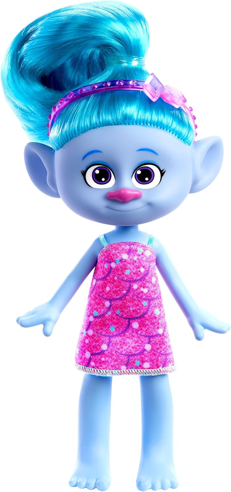 Mattel DREAMWORKS TROLLS United We Stand - Chenille Hairy Surprises Doll med gnistrende blåt hår, lilla pandebånd, fra 3 år og opefter, HNF15