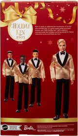 Barbie Signature 2025 Holiday Blonder Ken Modepuppe zum Sammeln in completem Anzug mit Goldener Jacke in Einer Verpackung zum Ausstellen und mit Puppenständer, JGK55
