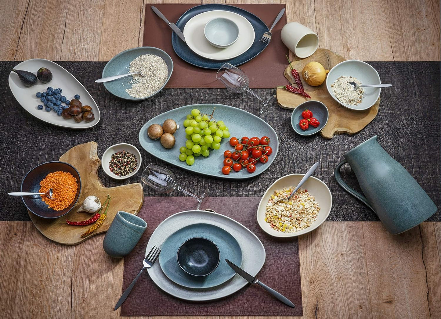 CreaTable, 22139, PIETRA-serien, 4-delt servisesæt til 4, tallerkensæt i porcelæn, tåler opvaskemaskine og mikroovn, fremstillet i Europa