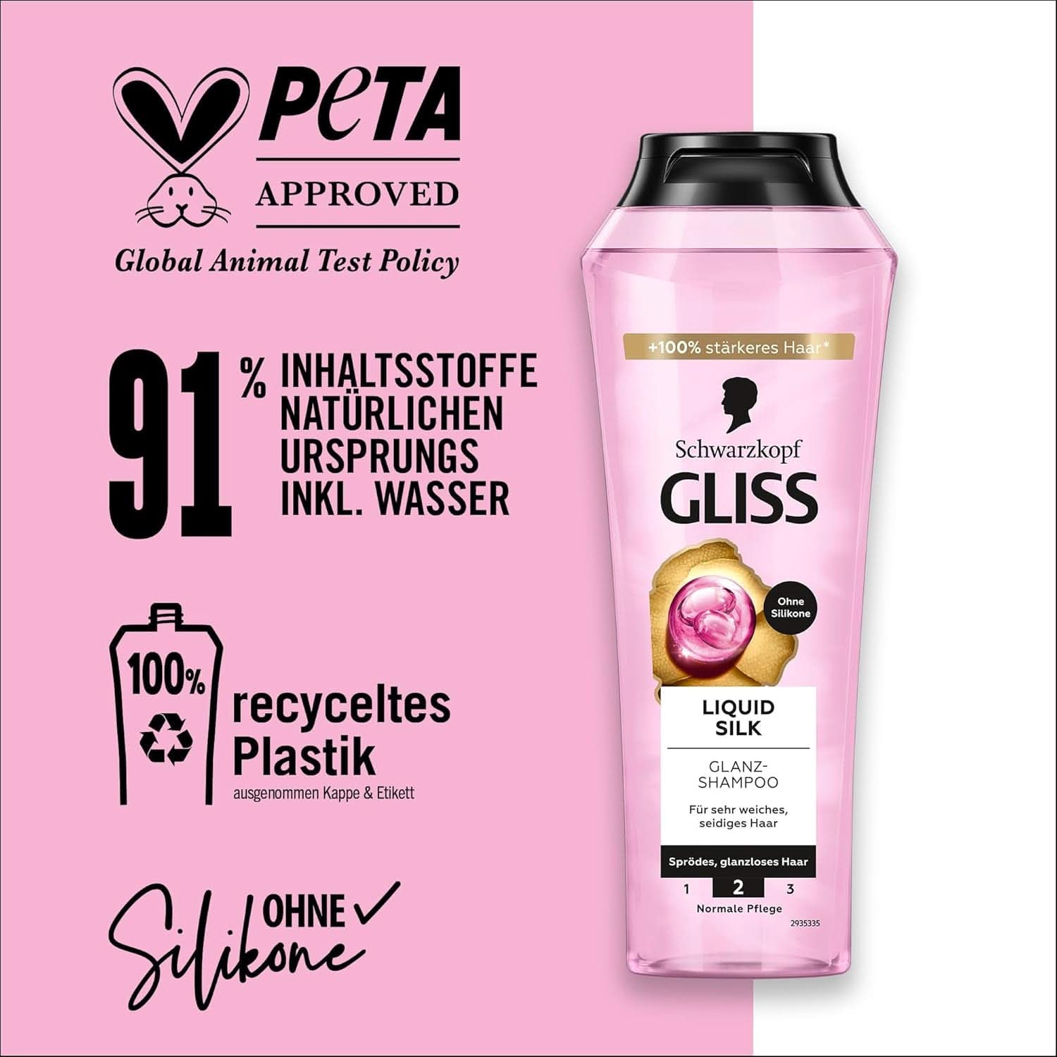 Gliss Shampoo Liquid Silk (250 ml), til skrøbeligt og kedeligt hår Brusebad og bad Naty Shop