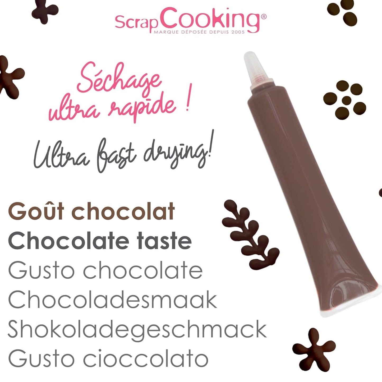 Scrapcooking - Brun chokoladepen - Chokoladeskrivesukker 25 g - Spiselig dekorativ sukkerpen - Skrivning og tegning - Mærkning af fondant, glasur, kager - 6801