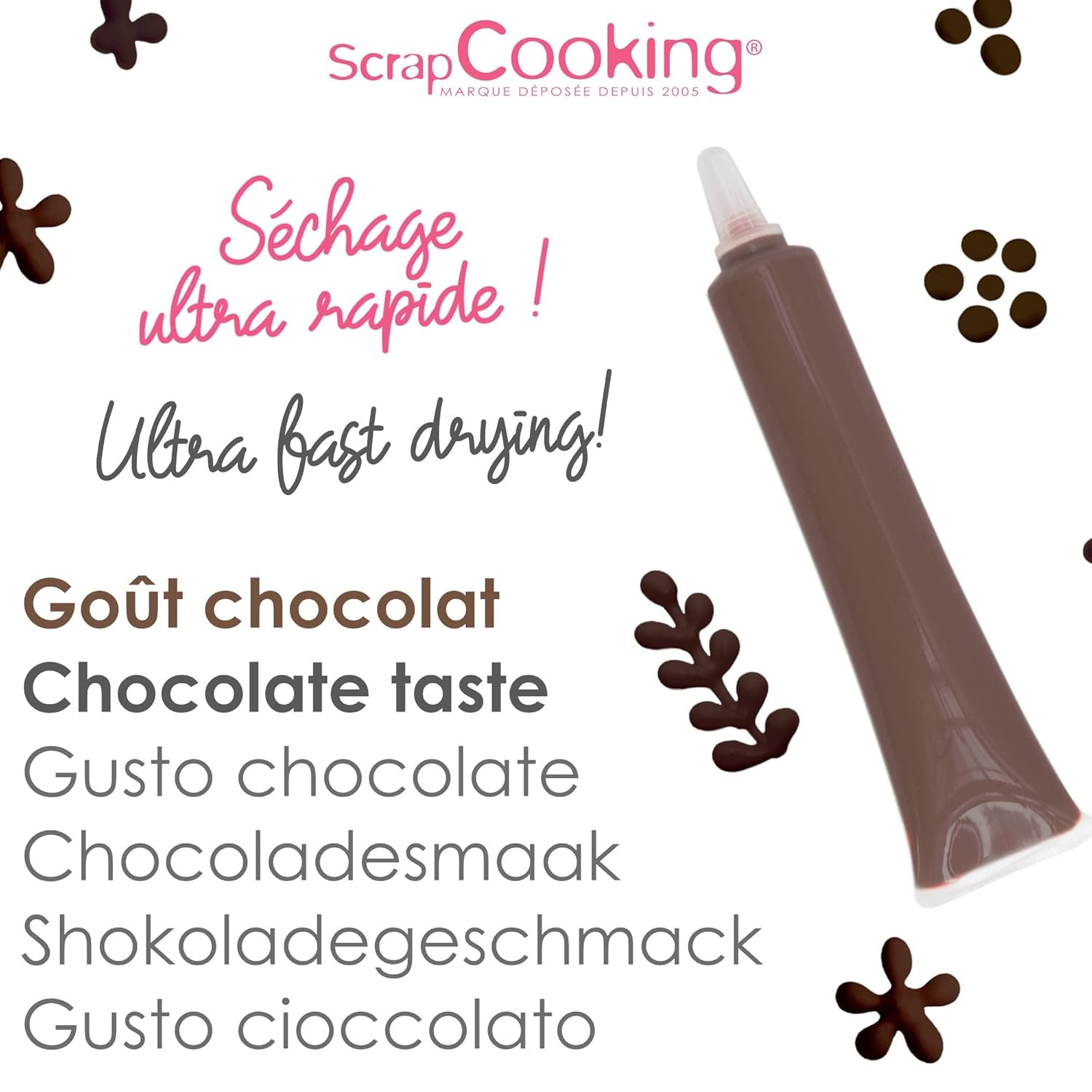 Scrapcooking - Brun chokoladepen - Chokoladeskrivesukker 25 g - Spiselig dekorativ sukkerpen - Skrivning og tegning - Mærkning af fondant, glasur, kager - 6801