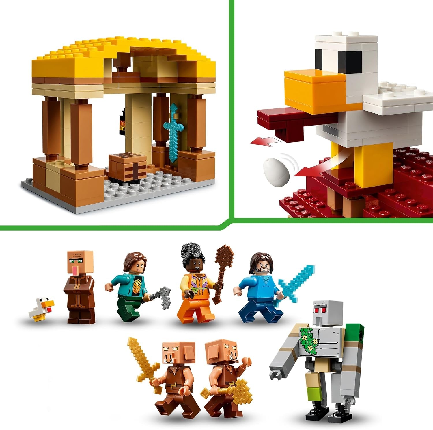 LEGO Minecraft Ghast Balloon Attack - Gamerlegetøj til børn - Videospilbyggesæt med hus, kylling og Golem - Filmvarer til drenge 10+ - 21273 Byggesæt Beuche den LEGO-Store