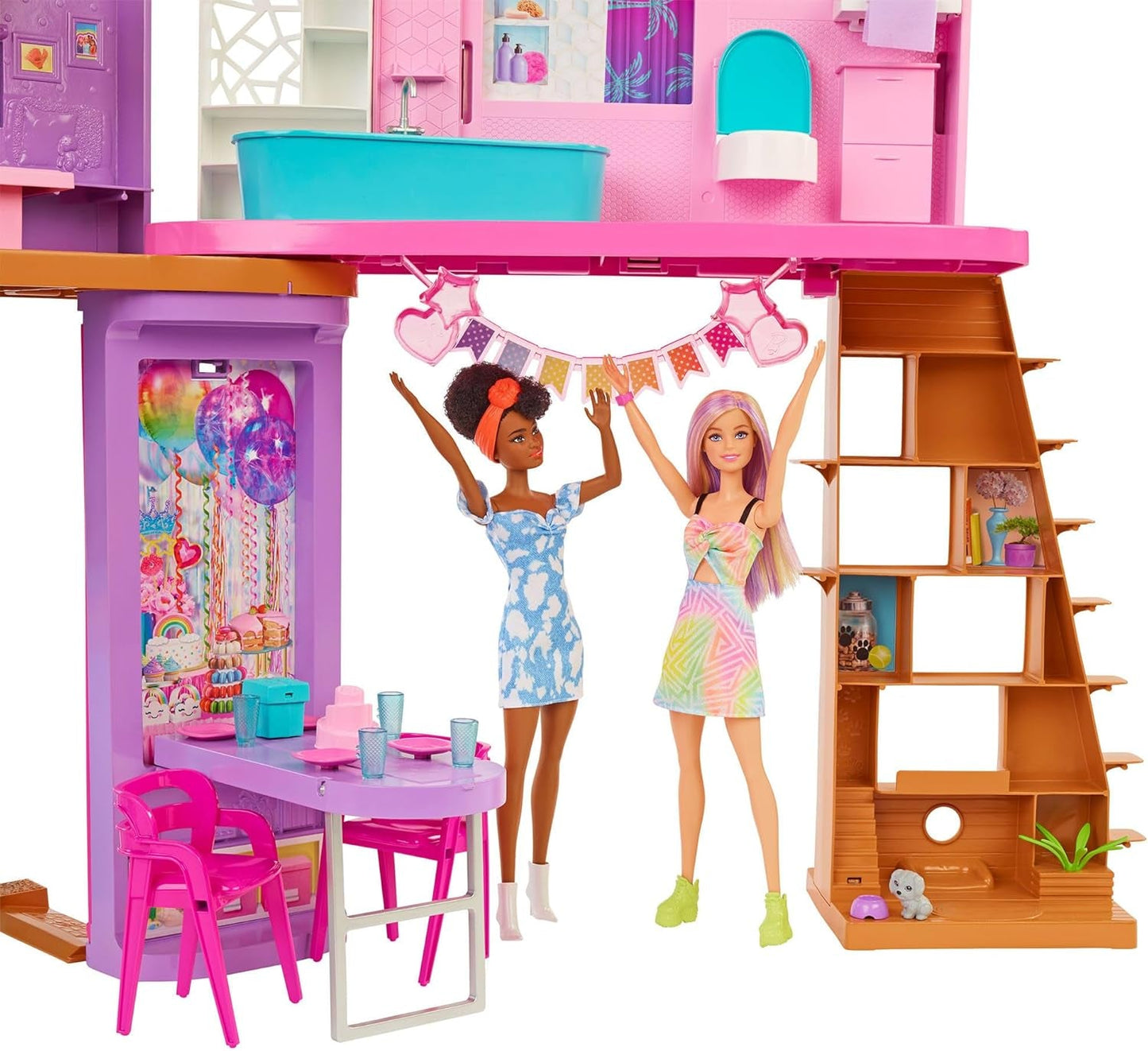 Barbie-feriehus (116 x 77,9 cm), 6-personers legehus, fuldt møbleret med tilbehør, møbler og elevator, foldbar og opbevaring, dukke, gave til børn fra 3 år og opefter, HCD50