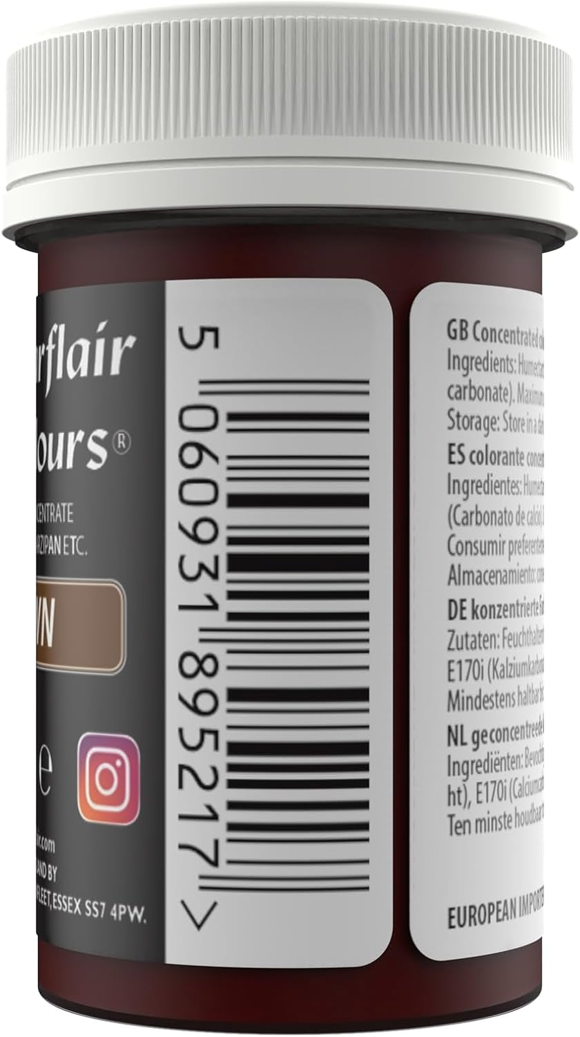 Sugarflair brun madfarvepasta, højkoncentreret pastelfarve til smørcreme, fondant, royal glasur, kagepynt og meget mere! Levende madfarve! - 25 g