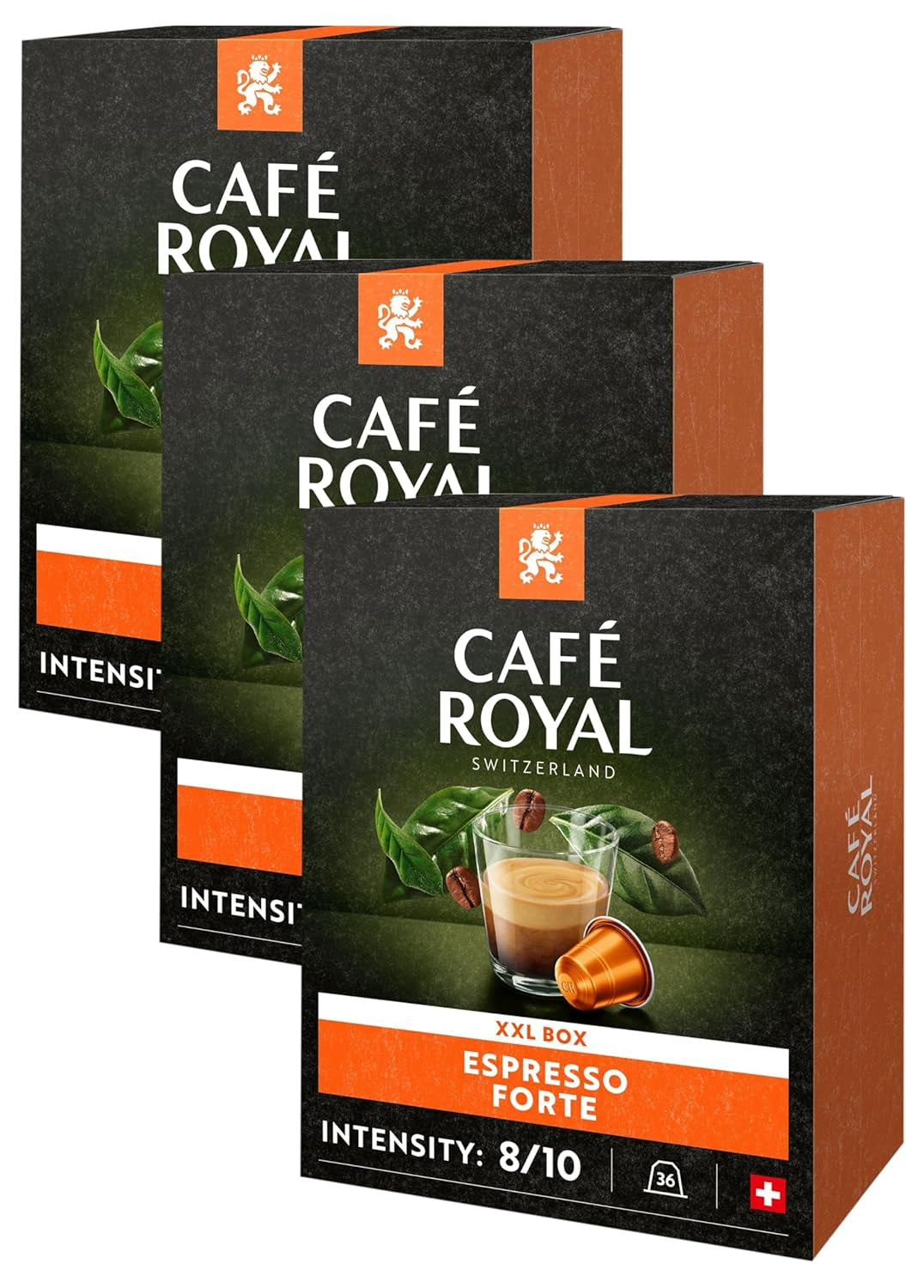 Espresso Forte 36 Kapsel for Nespresso Kaffee Maschine - 8/10 Intensitet - UTZ-certificeret Kaffeekapseln aus Aluminium (Packung med 3)