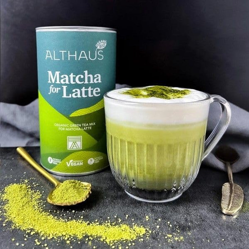 Matcha til latte Grøn teblanding med rørsukker, 400 g, vegansk, til 20 portioner