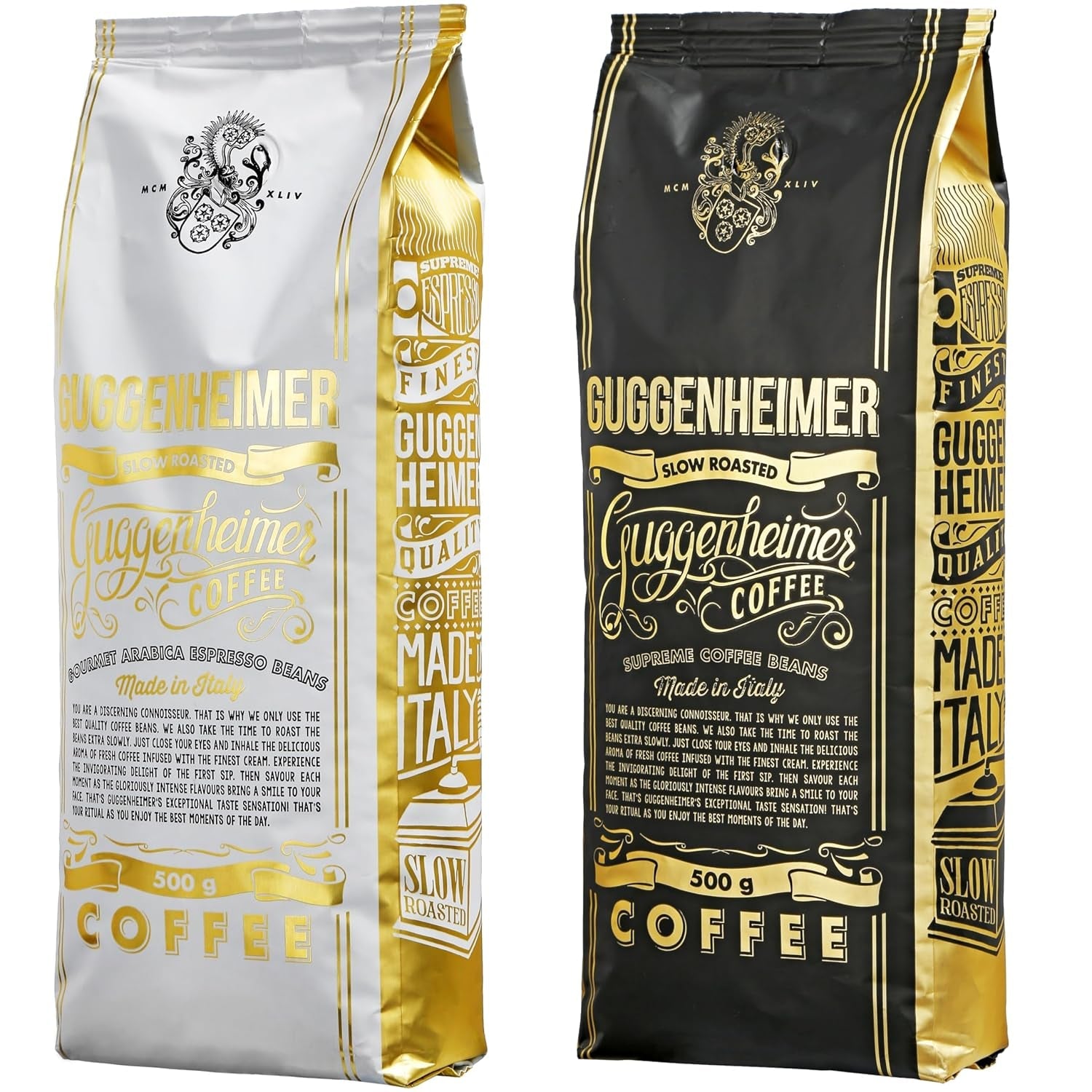 | Prøvepakke kaffebønner 1 kg | Supreme 500g og Gourmet Arabica 500g | Lav surhedsgrad | Fin creme | Den bedste espresso til fuldautomatiske maskiner | Kaffesmagningssæt